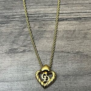 Authentic Dior Gold Heart Pendant Necklace with CD Logo